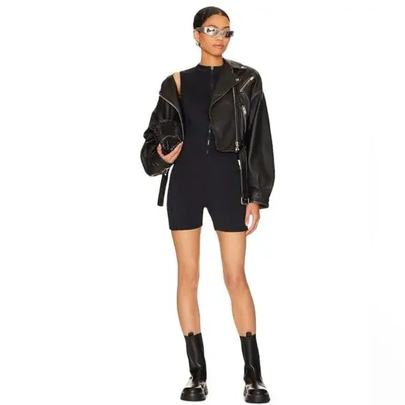 Good American Compression Zip Up Bike Suit Black Onesie Bodysuit Size Small - Picture 4 of 5